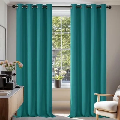 Afbeelding van Deconovo Verduisterende Gordijnen, Turquoise, 2 stuks, Thermische Gordijnen met Oogjes voor Woonkamer, 140x220 cm (B x H)