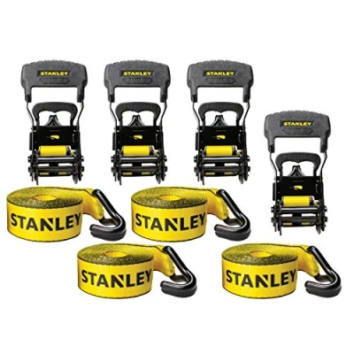 Afbeelding van STANLEY S10074 3,8 cm x 16&#039; Ratchet Tie Down Straps Zware vrachtvervoer (1,5 kg breuksterkte) 4 Pack