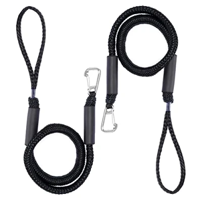 Afbeelding van bungee Boat Dock Line met roestvrijstalen clip, aanmeertouw, touw, PWC dockline bootaccessoires, perfect voor jetski&#039;s, boten, kajak, ponton, kano, Wave Runner 2 stuks (zwart II)
