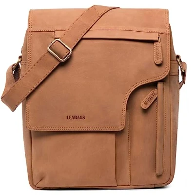 Afbeelding van LEABAGS Amsterdam Lederen Schoudertas I Kleine Gemaakt van Echt Buffelleer Vintage Look 13 inch Laptoptas Tas Kantoortas 29x32x10cm, Bruin Suede, Eén maat