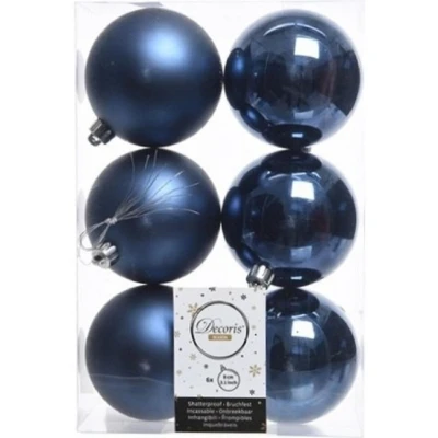 Afbeelding van Decoris Kerstballen 6 st Donkerblauw kunststof mat glans 8cm