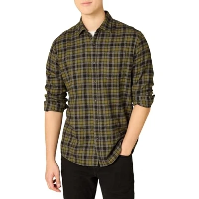 Afbeelding van Amazon Essentials Men&#039;s Flanellen overhemd met lange mouwen (verkrijgbaar in grote en maten), Olijfgroen, L