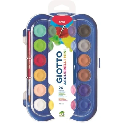 Afbeelding van GIOTTO Aquarelset, 24 blokken, verschillende kleuren, super wasbaar, ideaal voor kinderen, feestjes en scholen