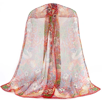 Afbeelding van Sjaal 100% pure zijde Strawberry Thief Red Rood William Morris