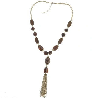 Afbeelding van Behave ketting goud kleur bruin lange met hanger 70cm