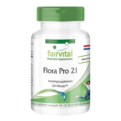 Afbeelding van fairvital Flora Pro 21 Bacteriekweek Complex 120 tijdgebonden capsules bacteriestammen 20 miljard kolonievormende eenheden Op kwaliteit getest en hoog gedoseerd Made in Germany