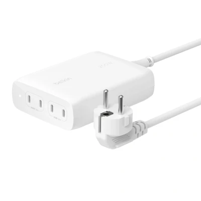 Afbeelding van Belkin BoostCharge Pro 4 poorts USB C GaN wandlader, 200 W oplader, charger, PD 3.1 + voedingskabel van 1,5 m voor MacBook Pro, iPhone 15 serie, iPad Galaxy S24, Google Pixel en meer