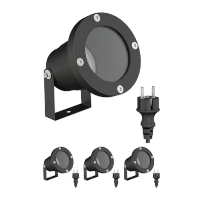 Afbeelding van ledscom.de 4 tuinspots DUK voor buiten, IP65, stekker, zwart, 1x GU10 max. 15W