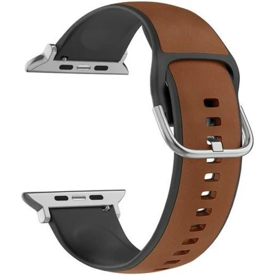 Afbeelding van Beline Apple Watch Band Silico Leer 42/44/45/49mm bruin zwart/bruin zwart doosje