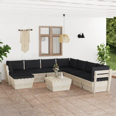 Afbeelding van 9 delige Loungeset met kussens pallet vurenhout