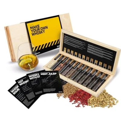 Afbeelding van DIBYS whisky Kruidenset Mini 12 botanicals voor doe het zelf cocktails met 4 receptenkaarten, kruidenlexicon en houten kist cadeauset mannen vrouwen accessoires om