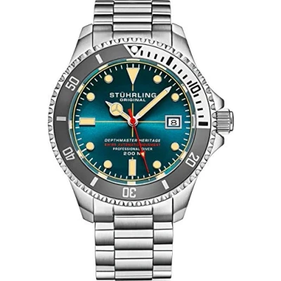 Afbeelding van Mens Zwitsers automatisch roestvrij staal professionele &quot;DEPTHMASTER&quot; duikhorloge, 200 meter waterbestendig, geborsteld en afgeschuinde armband met duikers veiligheidssluiting schroef neer kroon, Turkoois, Duik Horloge