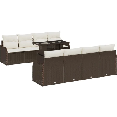 Afbeelding van vidaXL 9 delige tuinsofaset met kussens Bruin Poly Rattan