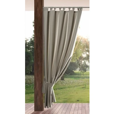 Afbeelding van Eurofirany Tuingordijn met lusgordijn, 1 stuks, afneembare lussen, zonwering, inkijkbescherming, winddicht, waterdicht, voor paviljoen, terras, pergola, 155x220 cm, cappuccino