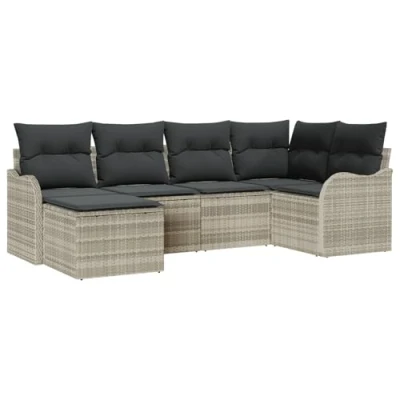 Afbeelding van vidaXL 6 delige Tuin Sofa Set met Kussens Lichtgrijs Poly Rattan