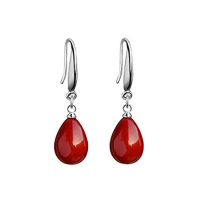 Afbeelding van Damesoorbellen 925 zilver met hangende oorbellen van rode parels geschenkdoos prachtige sieraden, Sterling Platina, Parel