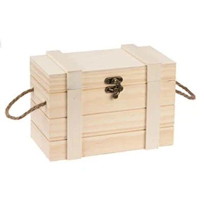 Afbeelding van GLOREX 6 2003 359 Schatkistje van dennenhout met handgrepen en slot, ca. 21 x 11 11,5 cm groot, voor het versieren opbergen sieraden