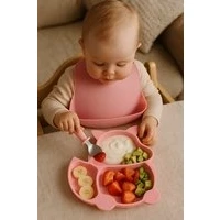 Afbeelding van Dutsi Siliconen Baby en Kind Bord Zuignap Watermeloen Roze Vosje