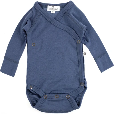 Afbeelding van Wollen Overslagromper lange mouw Merinowol Vintage Indigo 62 3 tot 6 maanden