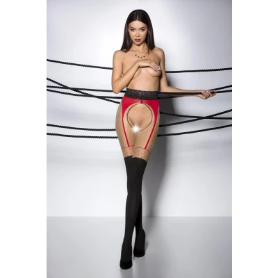 Afbeelding van Passion Tiopen Jarretel Panty Met Open Kruisje Rood