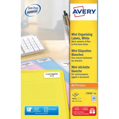 Afbeelding van Avery L7656 100 Mini Etiketten Ft 46 X 11,1 Mm (b H), Wit, Doos 8400 Stuks Etiket