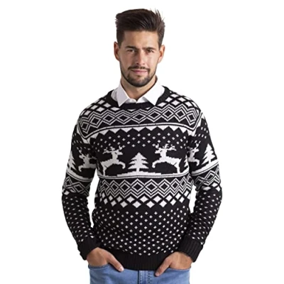 Afbeelding van BlauerHafen Kersttrui voor heren, lange mouwen, gebreide ronde hals, kersttrui, zwart, M