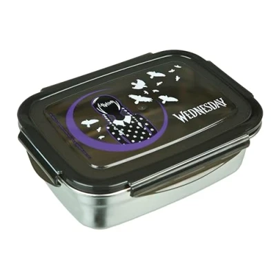 Afbeelding van Undercover Wednesday broodtrommel met rubberen afdichting, van roestvrij staal, 550 ml inhoud, sandwichbox voor school, kinderen, lunchbox
