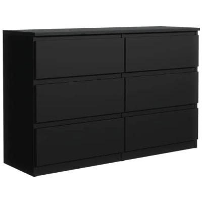 Afbeelding van Ladekast Zwart met 6 laden 120 cm, Commode Dressoir Woonkamer Slaapkamer Kantoor H : 78,5 B D 39 Modern Design Gelamineerd Bord