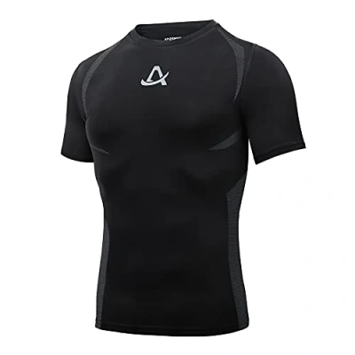 Afbeelding van AMZSPORT Heren compressieshirt korte mouwen sportshirt sneldrogend loopshirt functioneel shirt, 112018 zwart, M