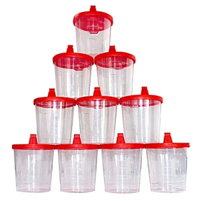 Afbeelding van Medi Inn+ Urinebeker 125 ml met rood klikdeksel urinemonsterbeker plastic bekers (10 stuks)