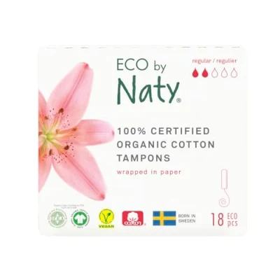 Afbeelding van Eco by Naty tampons zonder Applicator Normaal Plantaardige en absorberende voor vrouwen, menstruatieproduct van biologisch katoen, beter de gezondheid vrouw (18 stuks)