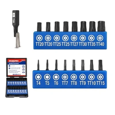 Afbeelding van WORKPRO 16 delige schroevendraaierbitset, 1/4 boorbitset, S2 TORX kop, magnetische moeraanzetter, met opbergdoos, stuks