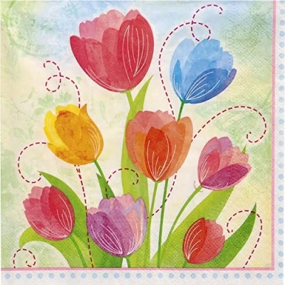 Afbeelding van 20 servetten kleurrijke tulpen tafeldecoratie decoupage servettechniek 33 x cm