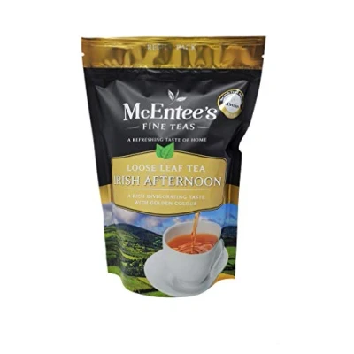 Afbeelding van McEntee&#039;s Irish Afternoon Loose Tea navulzakje van 250 g GEMENGD IN IERLAND, CITRUSY, BRISK &amp; FUL BODIED. Een traditionele Ierse mix Ceylon, Assam en Keniaanse losse thee&#039;s