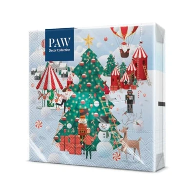 Afbeelding van PAW Papieren Servetten 3 laags (33 x 33 cm) 20 Stuks Gedrukt met Inkt op Waterbasis Creëer de Kerstsfeer Voor een Vrolijke Kerstfeest en Winter Kleur: Christmas Atmosphere