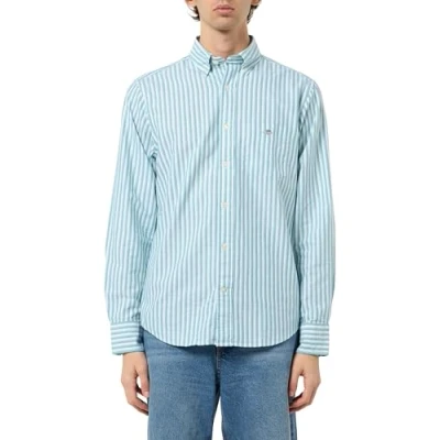 Afbeelding van Gant heren Regular fit overhemd met streepprint en borstzak in de kleur Donkergroen, maat: 3XL