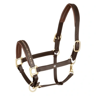 Afbeelding van Waldhausen Leren halster Crystal Pony Bruin Goud