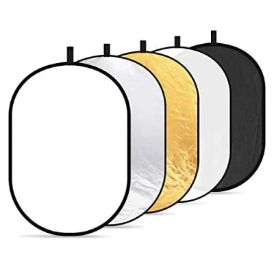 Afbeelding van Neewer 5 in 1 professioneel opvouwbare multischijven, ovale lichtreflector (80x120 cm (31x47 inch)) doorlatend/zilver/zwart/goud/wit