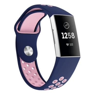 Afbeelding van Fitbit Charge 3 &amp; 4 siliconen DOT bandje Roze / Blauw Maat: Large