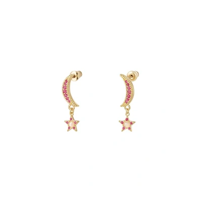 Afbeelding van Oorbellen maan en ster Sparkle collectie Fuchsia Koper
