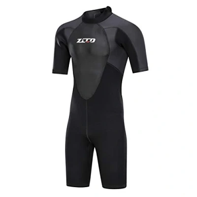 Afbeelding van ZCCO Neopreen pak voor heren, 3 mm, premium neopreen, ritssluiting op de rug, duikpak met korte mouwen spearfishing, surfen, snorkelen, kanoën, duikpakken (zwart, XXL)