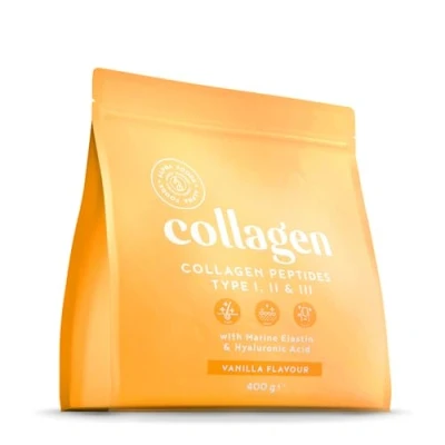 Afbeelding van Alpha Foods Collageen poeder met Hyaluronzuur &amp; Elastine Collagen peptides type 1, 2 en 3, drink supplement van 400 gram voor 26 shakes of porties, Vanille smaak