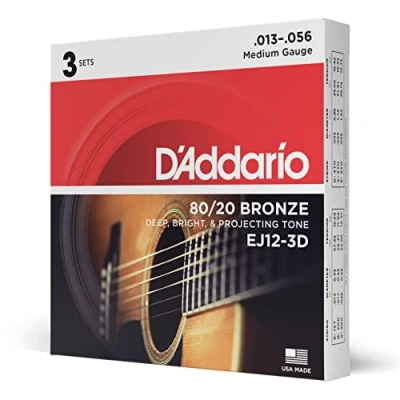 Afbeelding van D&#039;Addario EJ12 3D 13 56 Medium Bronze 3 Pack snaren sets voor westerngitaar