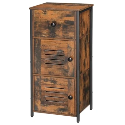 Afbeelding van Bijzetkast met lade, commode, kast in vintage stijl, verstelbare plank, kleine telefoonkast, voor woonkamer, slaapkamer, donkerbruin en zwart