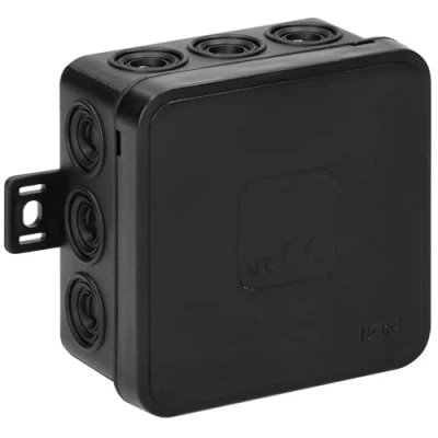 Afbeelding van Miratic Opbouw Kabel Aftakdoos IP54 Cable Box CLICK aansluitdoos Electronics 12 Doorvoeren Kabeldoos 75x75x41mm (Zwart)