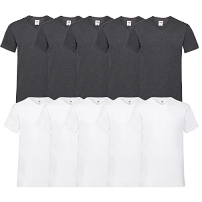 Afbeelding van Fruit of the Loom T shirt, met V hals, in verschillende maten en kleuren, 10 stuks, 5x wit/5x donkergrijs (Dark H.Grey), L