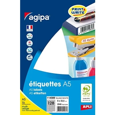 Afbeelding van agipa universele etiketten, 63,5 x 33,9 mm, wit