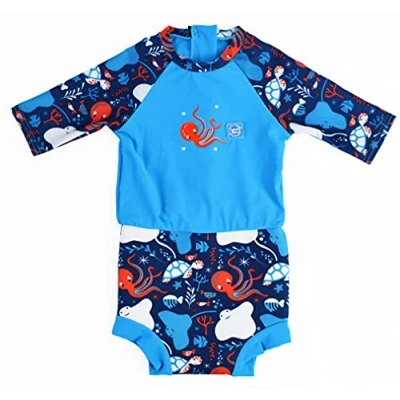 Afbeelding van Splash About Happy Nappy Sunsuit met herbruikbare zwemluier, Under the Sea, 3 8 Maanden