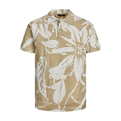 Afbeelding van Jack &amp; Jones Premium Jprblatropic AOP SS Poloshirt, Heren, Maat: XL, White pepper