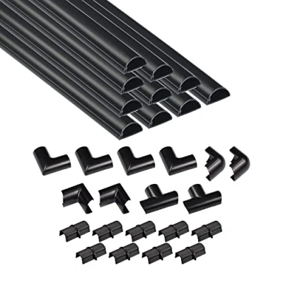 Afbeelding van Multipack met 4 meter kabelgoten van D Line, halfronde kabelgoten, kunnen worden geschilderd, zelfklevende snoerbeschermer 10x 30mm (B) x 15mm (H) 40 cm lang en 19 accessoires zwart
